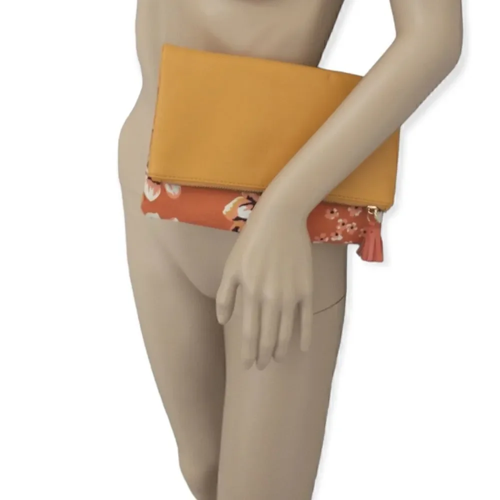 Rachel Pally Zahara Clutch Envelope Folding Floral Orange Blossoms Vegan Leather
